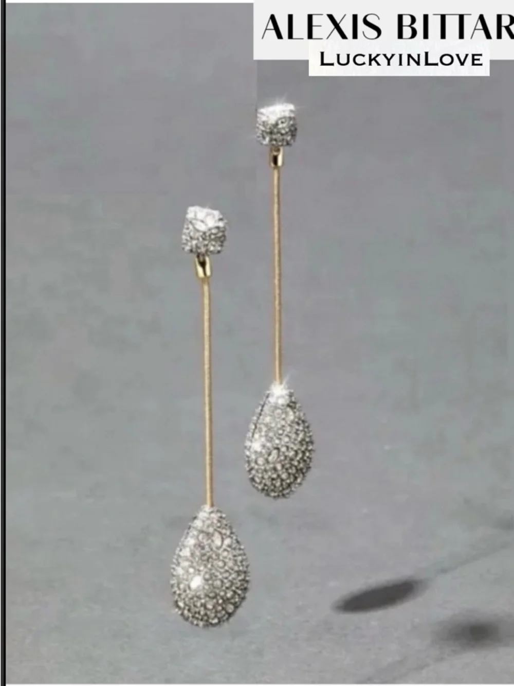 ALEXIS BITTAR • Silver Gold Long Pavé Crystal Teardrop Drop Earrings